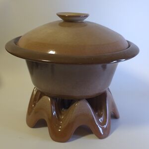 Vtg Frankoma Bean Pot Casserole Dish In Plainsman Brown Incl. Lid Warming Stand